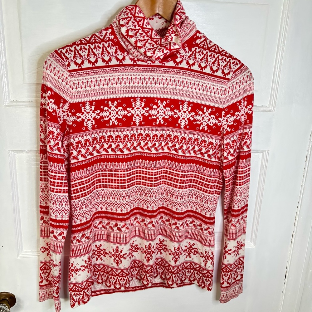 Talbots Red and White Festive Thermawarmth Turtleneck Sweater